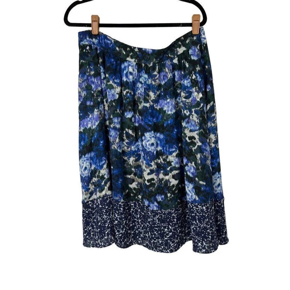 Adrianna Papell Blue Floral Contrasting Print Pleated Skirt‎